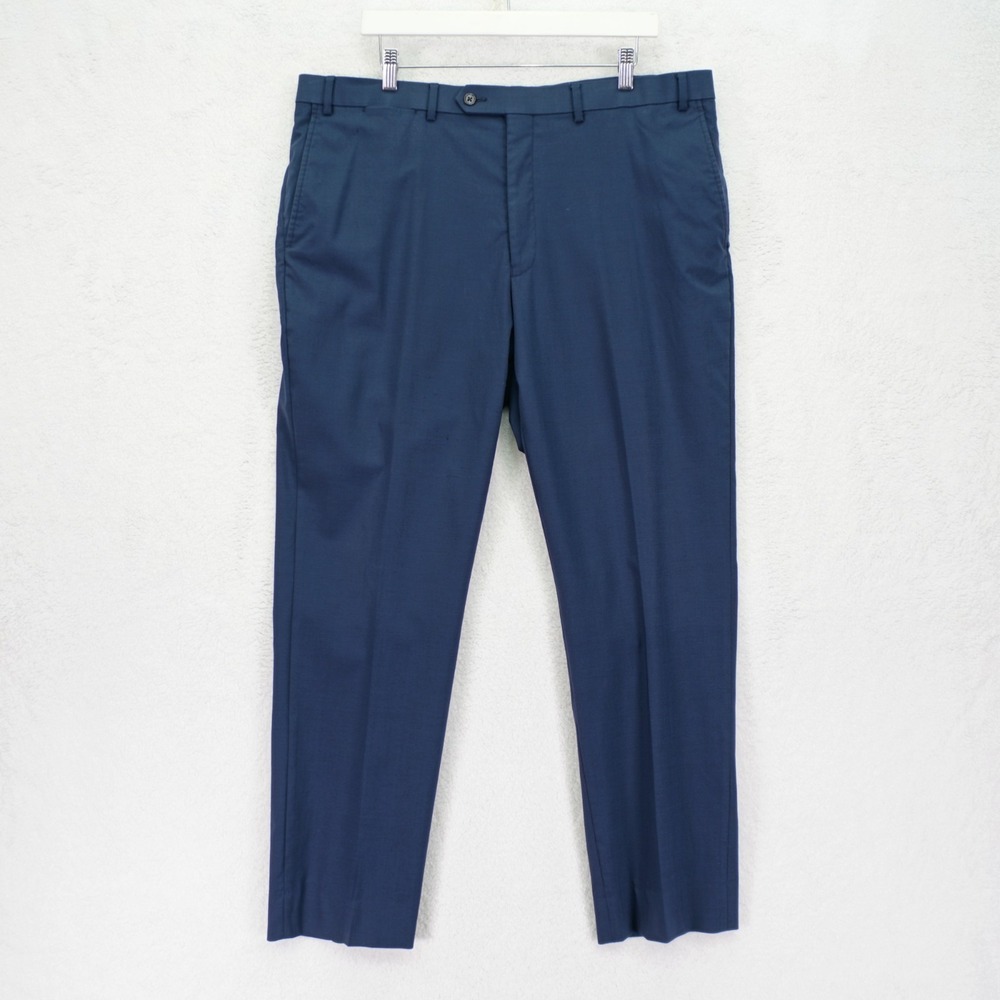 Hart‎ Schaffner Marx Wool Spandex Blue Flat Front Dress Pants Trousers 40 / 30.5